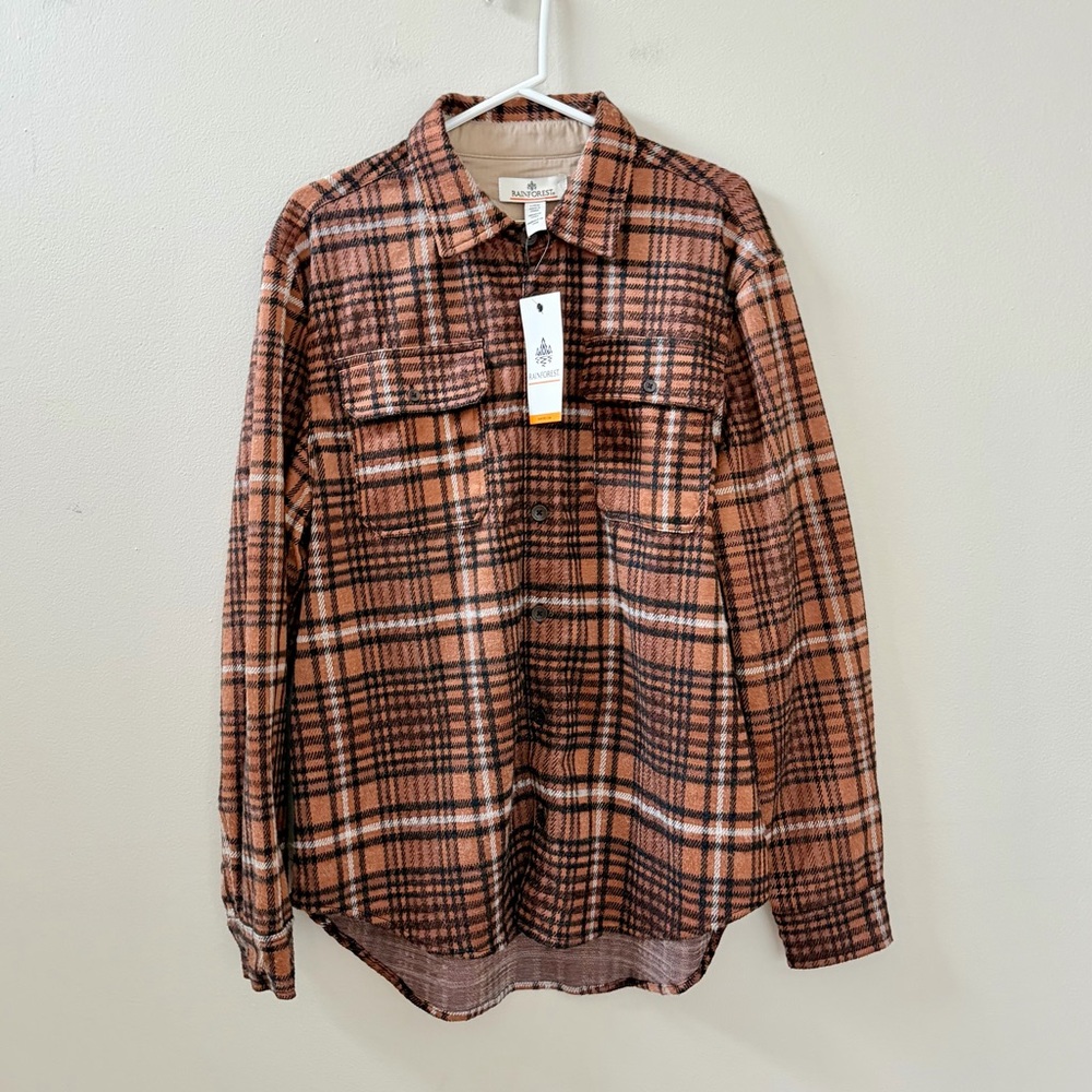 RAINFOREST Brown and Black Plaid Casual Button Down Shirt, Sz L